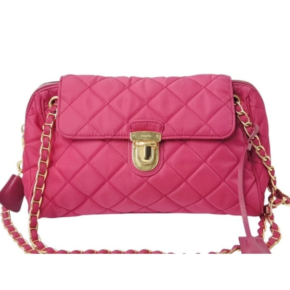 Prada Chain Shoulder Bag Quilted Crossbody Pink